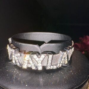 Black and Silver Bracelet with Rhinestone Letters “KAYLA”.